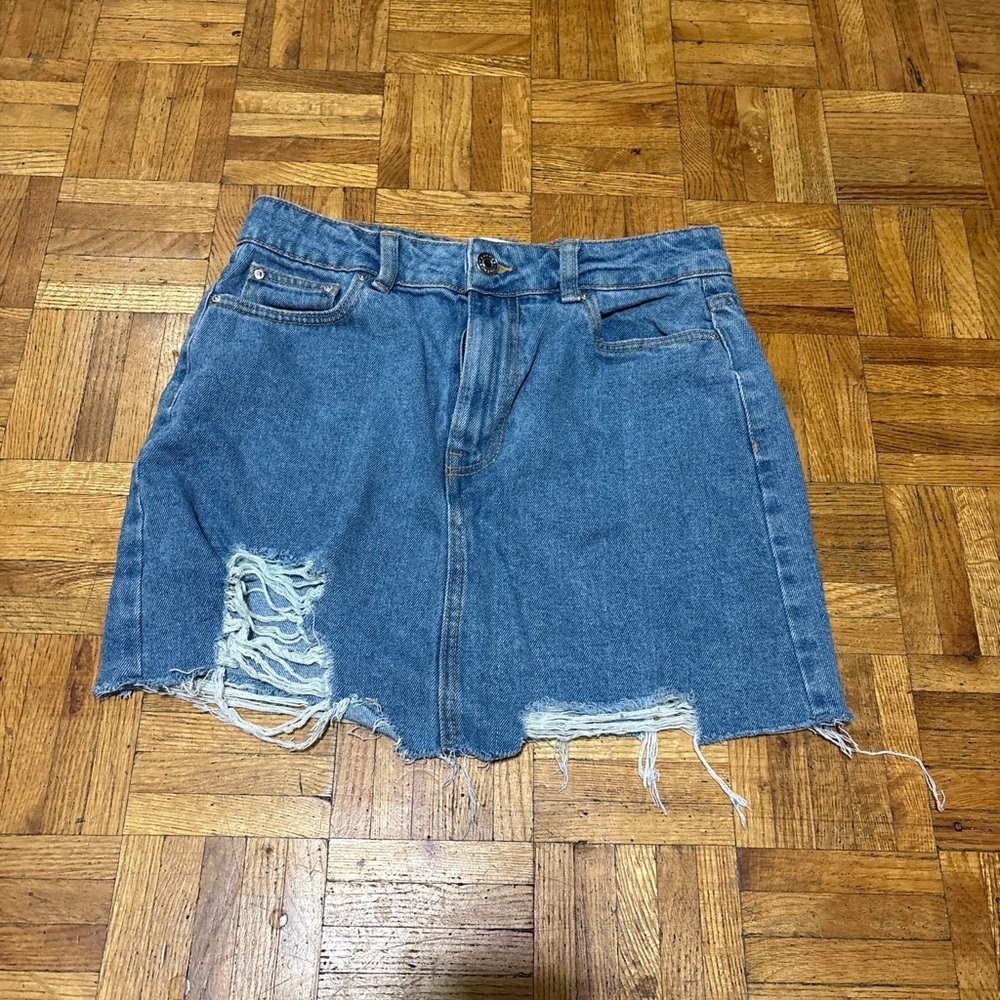 Distressed Denim Mini Skirt